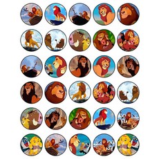 식용 컵케이크 토퍼 30개 - 정글 킹 라이온에서 영감을 받은 식용 케이크 장식 컬렉션 | 웨이퍼 시트에 자르지 않은 식용, 식용 컵케이크 토퍼 30개 - 정글 킹 라이온에서 영감