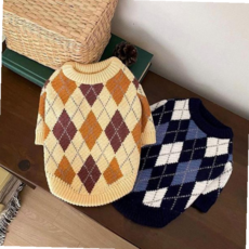 강아지옷 강아지의류 강아지봄옷 (BND-W47) 아가일 체크니트 강아지니트, 베이지, 1개