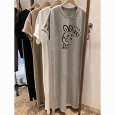 순면 캐주얼 반팔 원피스 루즈핏 미디 기장 여자 티셔츠 무릎까지 오는 스커트50909