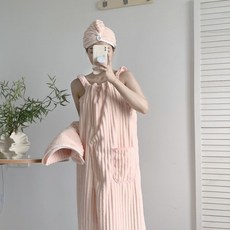 可穿浴裙吸水浴巾 居家懶人浴袍, 1個, 【少女心/櫻花粉】,浴巾