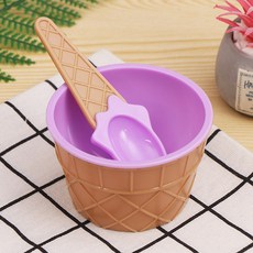兒童 糖果色 冰淇淋碗 勺子套裝 雙層隔熱 防摔 塑料碗, 紫羅蘭, 1個