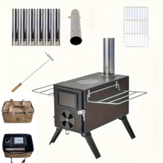 캠핑난로 화목난로 연통7개 가방포함 풀세트 나이테, 1개, 난로(검정)+가방(카키)