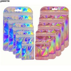 多用途炫彩鐳射包裝自封袋，項鍊耳墜飾品夾鏈袋，手機殼陰陽鐳射袋【1961人好評】, 粉色50個,6.5x10cm【內5.5x7】, 1個