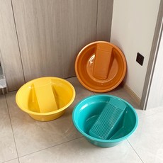 大號洗衣盆一體式搓板, 大號圓型帶洗衣板 - 顏色隨機發, 1個裝