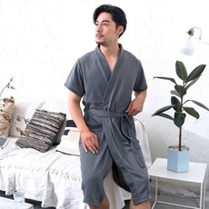 睡袍女春夏季華夫格薄款情侶浴袍女士睡衣中長款大碼家居服