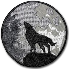 Howling Lone Wolf 보름달 자수 다림질 패치 밤의 숲 동물 디자인 재킷 백팩 모자용 원형 7.9cm(3.1인치) 바느질 배지 야생 자연 정신 심볼 DIY 공예, Howling Lone Wolf 보름달 자수 다림질 패