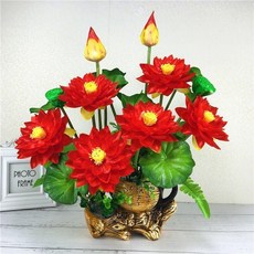 仿真荷花蓮花盆栽 塑料假花 居家裝飾擺件, 1個, 茶壺盆大紅荷花