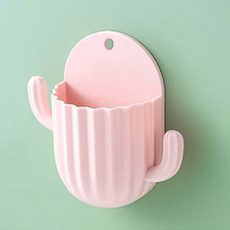 [원더스토어] 선인장 벽걸이 수납함 부착식 정리함 보관함 2개입, 핑크