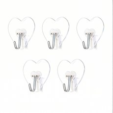 후크 강력한 내력 점착 후크 구멍 뚫기 없음 스티커 주방 벽에 옷 욕실 문 뒤 화장실, 5개, 투명색