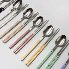 샤블랑 수저세트 한식 스텐304, 1세트, 숟가락+젓가락, 민트