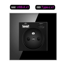 NYWP 터치 라이트 스위치 프랑스 소켓 USB C 휴대폰 충전 크리스탈 글래스 123구 벽 스위치 이중 소켓 블랙, 09 USB Type c