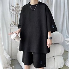 스포츠 캐주얼 세트 남성 여름 슬림핏 와이드 반팔 티셔츠 반바지