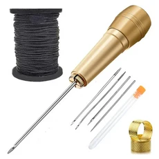 가죽 재봉 왁스 스레드 코드 공예 수공구 키트 DIY 바늘 포함 세트당 8 개, 01 검정색, 1