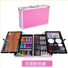 그림 도구 세트 펜 용품 초보자 미술 상자 수채화 선물, I. 더블 레이어 알루미늄 상자 세트 순수한 핑크