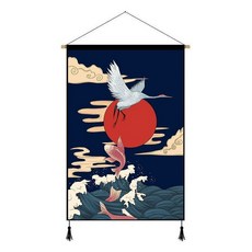 포스터 일본풍 벽걸이천 이자카야 카페 데코 일식집 화이트크레인 플라잉, 커스텀 45 x 120