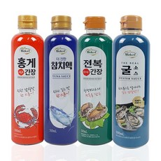웰크리 홍게간장 500ml 1P + 전복간장 500ml 1P+ 참치액 500ml 1P + 굴소스 500ml 1P (케이스없음/벌크), 4개