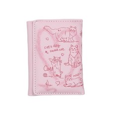 Caviotess 여성용 귀여운 고양이 지갑 여아용 아동용 소형 PU 가죽 3단 동전 카드 홀더 키체인 포함 핑크 단일 사이즈 모던. 187349