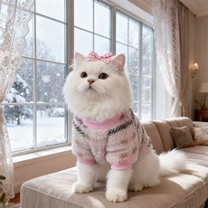 라운드넥 터틀넥 체크 점퍼 고양이 강아지 강아지 강아지 옷 스트레치 강아지 옷, 1개, 분홍색