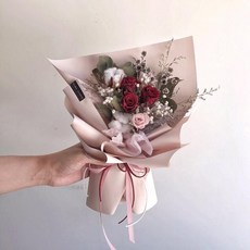 Floraflower 紅粉色系乾燥永生花花束〖送禮必備〗情人節 520 七夕 畢業 告白 浪漫 精美 質感 高級 超美, S