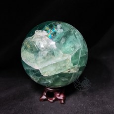 孔雀綠螢石球 9.2cm 收藏級 閃耀虹光, 1個