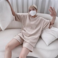 【OPB】重磅太空棉套裝 情侶款 男女皆可 居家外出必備, 杏色 (套裝),M, 1個