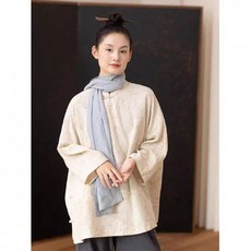 여성 긴팔 셔츠 가을 겨울 코튼 린넨 헨리넥 캐주얼 와이드핏 편안한 착용감