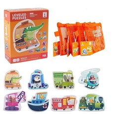TOI 만 3세 이상 아동용 레벨 퍼즐 유아 퍼즐 유치원 학습 직소 퍼즐 남아 여아용 대형 교육용 게임 클래식 교육 3단계, 1단계 - 차량, 코그너티브 스토리