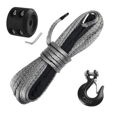 ATV UTV용 후크 및 스토퍼가 있는 Ucreative 1/4인치 x 50피트 합성 윈치, Gray, 3/16 inch, 1개