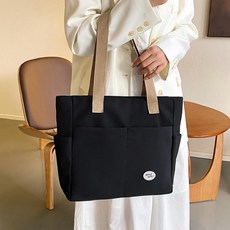 a4 사각 캔버스백 지퍼 에코백 숄더 보부상 가방, 브라운