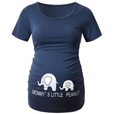 DEBELLY 임산부 셔츠 반팔 상의 블랙 셔츠 발자국 임신 주름 장식 사이드 캐주얼 셔츠 산타 썰매 M, 파란 코끼리