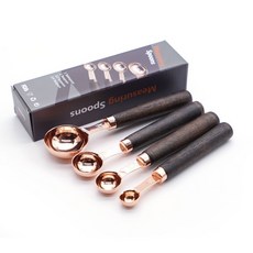 量勺量杯套組鷹嘴設計烘焙料理精準測量多尺寸組合, 4件實木柄Amazon不鏽鋼玫瑰金, 1個