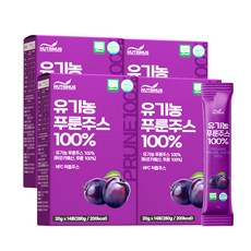 유기농 NFC 착즙 푸룬주스 원액 엑기스 푸룬즙 식이섬유 비타민A K 식약청 HACCP인정, 20g, 4박스
