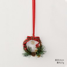 聖誕裝飾迷你小花環松果紅果鈴鐺松針車掛掛飾節日氛圍掛件, 10CM松針花環C, 1個