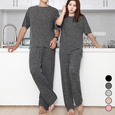TURNKEY 大尺碼混色彈性短袖 + 鬆緊帶長褲居家服套裝