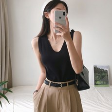디종 심플 베이직 슬림 유넥 민소매 나시 니트