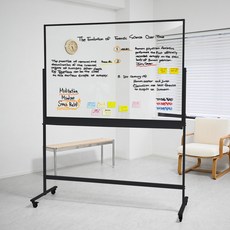 더조은칠판 강화유리칠판 자석형 투명 글라스보드 투명칠판 이동식스탠드 세트, 블랙색상, 투명유리칠판, 700x900