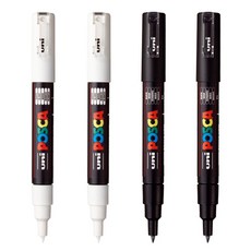유니 포스카마카 PC-1M (매우 얇은글씨용), 화이트2개+블랙2개, 혼합4개