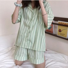 여성 인견 곰돌이 잠옷 반팔 반바지 세트 파자마 홈웨어 단추 셔츠 여름 han6382EC