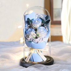 【甜蜜cosmetics】幹花玻璃罩禮盒仿真花香皂花玫瑰擺件外貿齣口批髮節日禮品送女友, 1個, 3026雲川