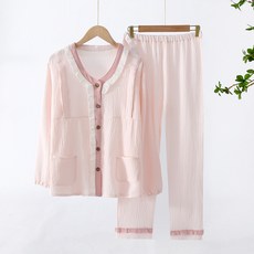 POMTOR 봄가을 여성용 순면 임산부 수유 홈웨어 세트 땀 흡수 통기성 좋은 잠옷