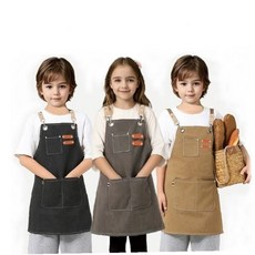 면 원단 주머니 어린이 앞치마 미술놀이 요리수업 체험활동 실습복 보호복 작업복, 블랙