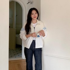 옷자락 여자 봄 쓰리톤 배색 오버 집업 바람막이 나일론 자켓