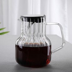 해피유통 투명 유리 드립 커피 필터 컵 가정용 핸드 드립 커피메이커, 1000ML 세로무늬 주전자(검은색 뚜껑)