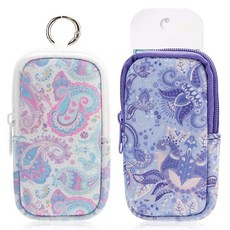 KJQJLY 손 소독제 홀더 파우치 2팩 Touchland와 호환되는 지퍼 케이스 귀여운 패턴 휴대용 가방 키체인 D링 포함 지갑 백팩 및 여행용 (페이즐리) 1701, 페이즐리