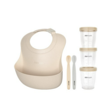 모윰 초기 이유식 필수 준비물 세트, 베이지 색상, 2세트