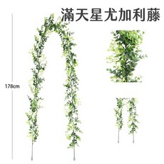 仿真尤加利葉壁掛藤蔓 桉樹葉假樹葉藤條 婚禮佈置園藝造景, 1個, 滿天星尤加利藤