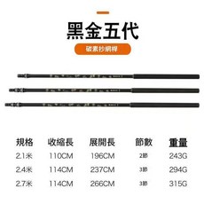 黑金五代 碳素抄網桿, 黑金輕硬碳素抄網杆2.1米