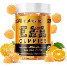 Nutravita EAA Gummies 120 Gummies (Orange) Essential Amino Acids - All 9 Essential Aminos (EAA) a