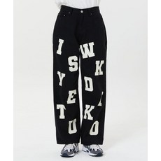 [와이케이] 로고 프린팅 와이드 팬츠 블랙