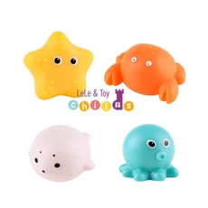 感應發光動物 洗澡玩具 (含燈光撈魚網), 章魚＋螃蟹＋海星＋海獅, 1套